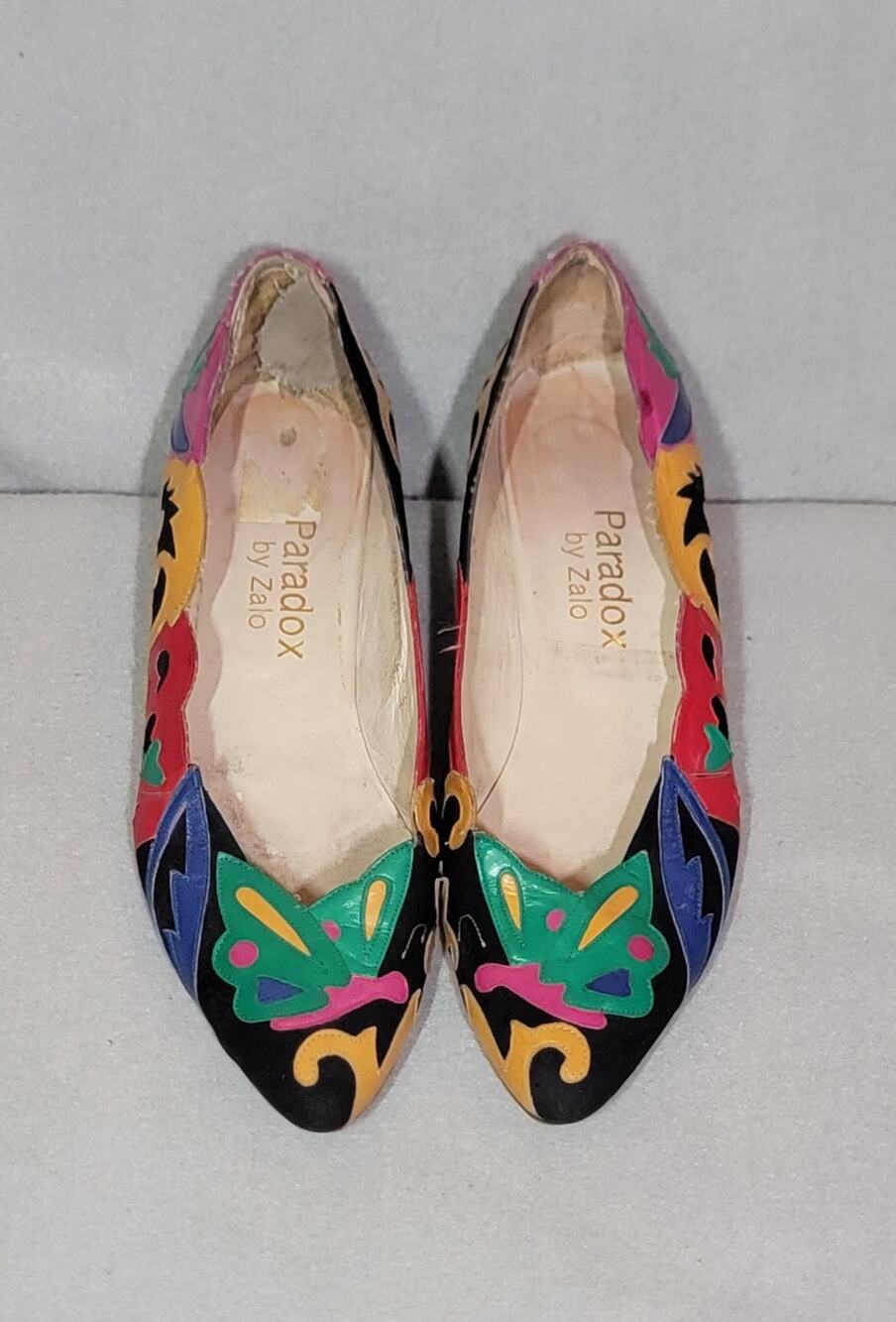 Vintage Paradox by Zalo Butterfly Suede Leather Flats 8.5N Multicolor